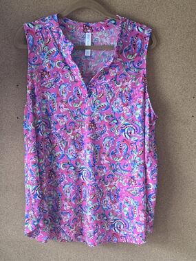 Dear Scarlett Lizzy Top 2X  Multicolor Paisley Wrinkle‑Free Blouse